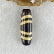 Natural Powerful Tibetan Old Oily Black with Yellowish White Agate 4 Lines Bead Heavenly Master (Tian Zhu) 10.29g 39.2 by 13.0mm - Huangs Jadeite and Jewelry Pte Ltd