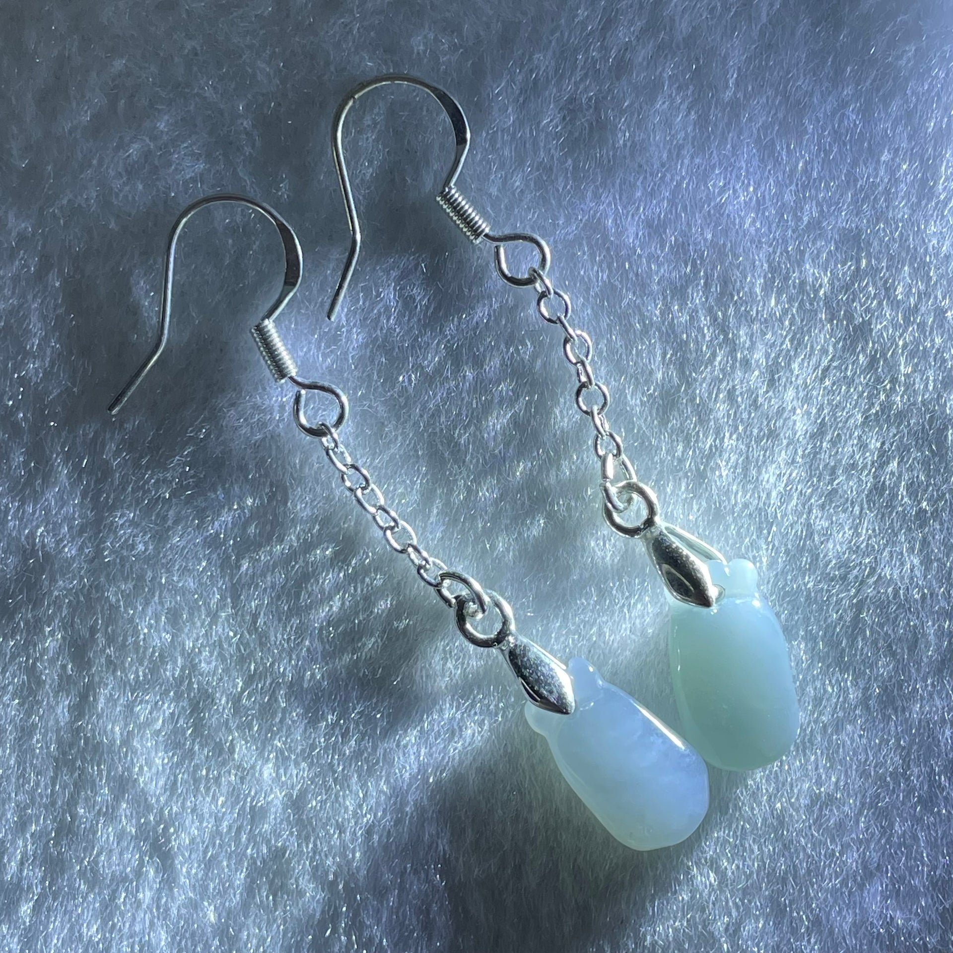 Type A Intense Greyish Lavender Jadeite Pineapple in S925 Sliver Earrings 2.45g 12.9 by 7.2 by 3.9mm - Huangs Jadeite and Jewelry Pte Ltd