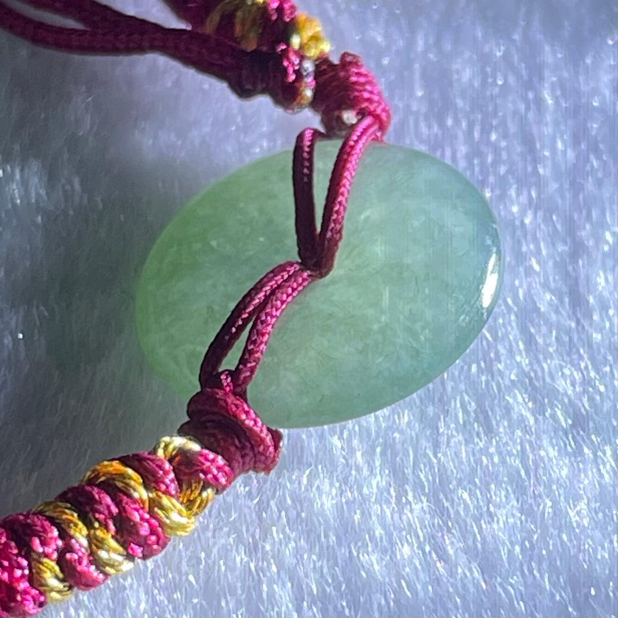 Type A Blueish Green Jadeite Ping An Kou Donut In String Bracelet 2.30g 14.6 by 3.4mm - Huangs Jadeite and Jewelry Pte Ltd
