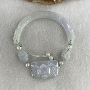 Natural Type A Lavender with Faint Green Jadeite Bamboo with Lotus Flower and Dragon Bracelet 34.11g 17cm 7.9 by 8.6mm - Bamboo 33.2 by 19.1 by 11.8mm - Huangs Jadeite and Jewelry Pte Ltd