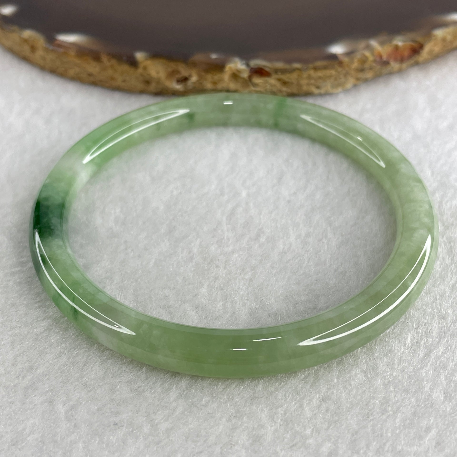 Certified Natural Type A Jelly Green with Old Mine Green Patches Jadeite Bangle 25.30g Internal Diameter 58.7mm 6.6 by 7.2mm (Close to Perfect) - Huangs Jadeite and Jewelry Pte Ltd