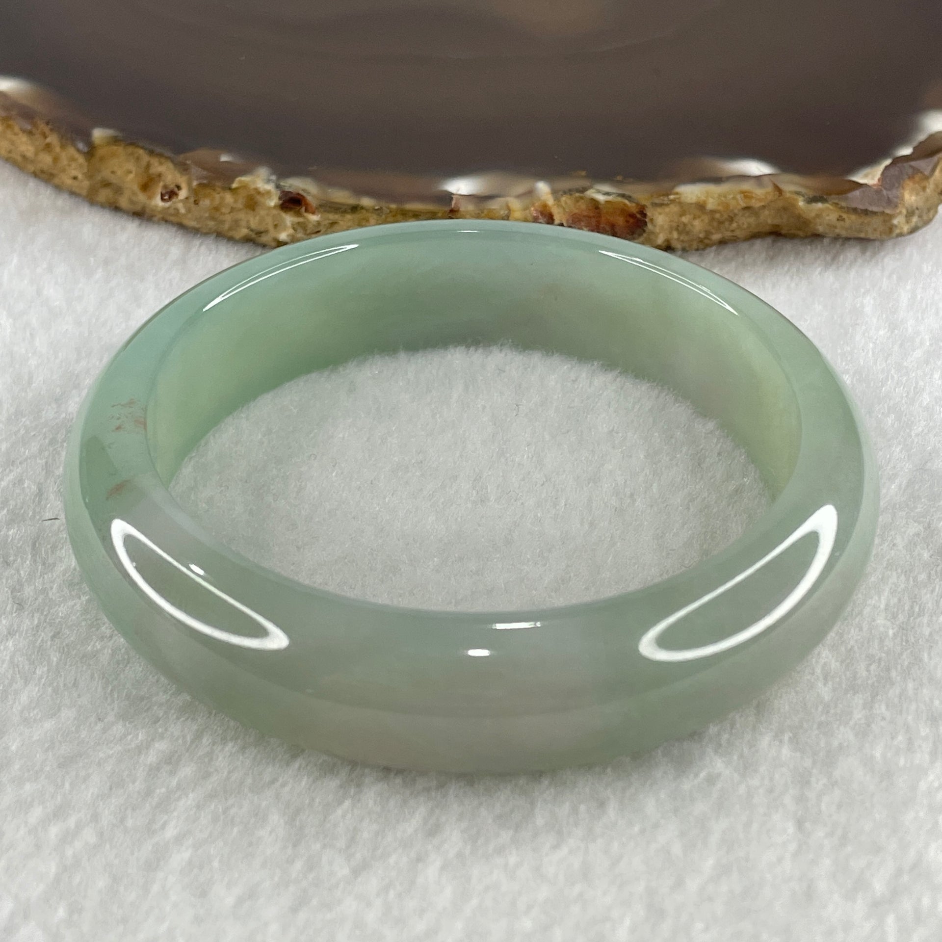 Certified Type A Natural Jelly Light Green Jadeite Bangle 62.62g Inner Diameter 58.1mm 14.4 by 8.2mm (Perfect) - Huangs Jadeite and Jewelry Pte Ltd