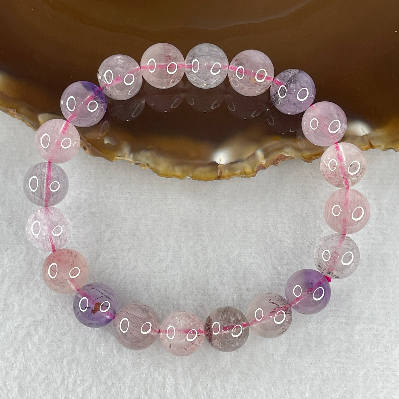 Certified Above-Average Grade Natural Super 7 Crystal Beads Bracelet | Bold High-Mass Showcase Strand | Authentic Sacred Seven Multi-Mineral Inclusions Quartz Spiritual Catalyst & Auric Shield Bracelet (29.20g | 17cm Length | 10.3mm | 20 Beads)