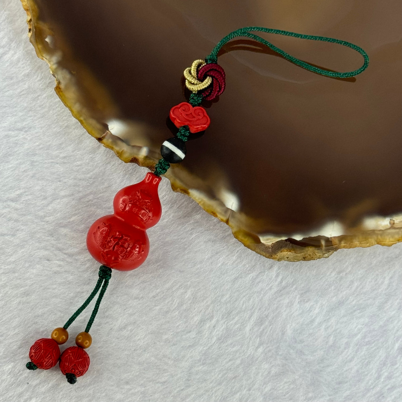 Natural Red Cinnabar Hulu Handphone Charm 11.60g 24.6 by 15.8mm - Huangs Jadeite and Jewelry Pte Ltd