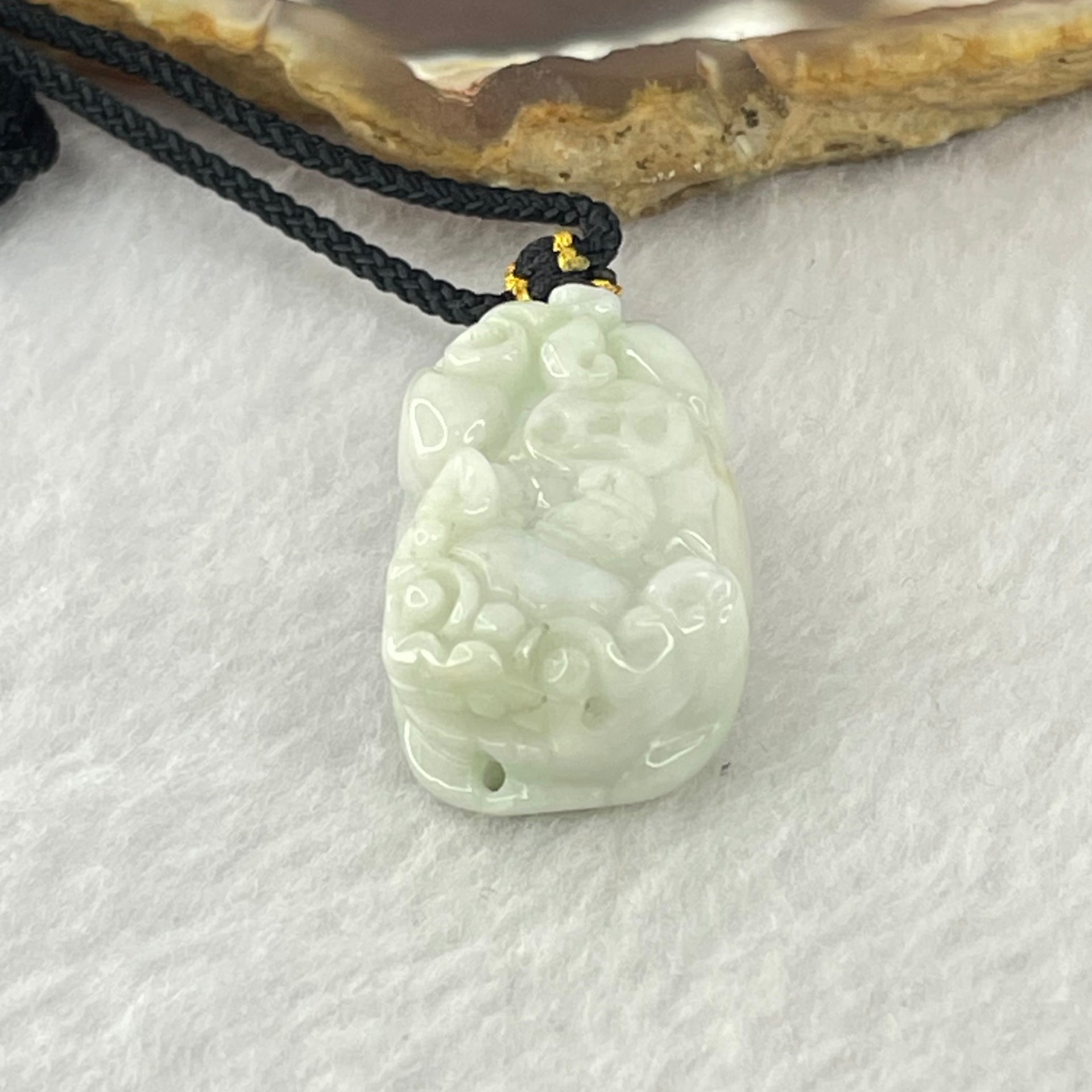 Type A Green and Lavender Jadeite Pixiu Necklace 14.48g 30.7 by 17.5 by 11.5mm - Huangs Jadeite and Jewelry Pte Ltd