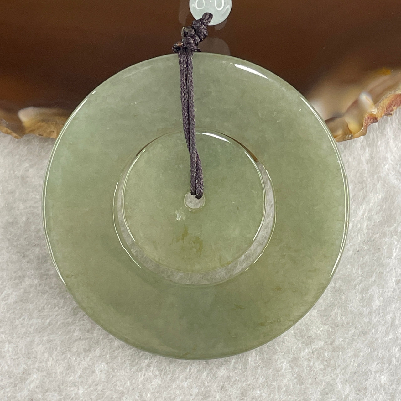 Natural Type A Green with Brownish Jadeite Double Ping An Kou Donut Pendant 20.64g 44.9 by 3.4mm - Huangs Jadeite and Jewelry Pte Ltd