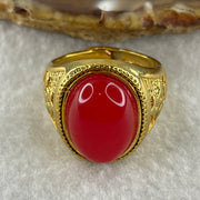 Natural Red Agate in 9999 Gold Plated Ring (Adjustable Size) 12.43g 17.6 by 13.2 by 5.5mm - Huangs Jadeite and Jewelry Pte Ltd