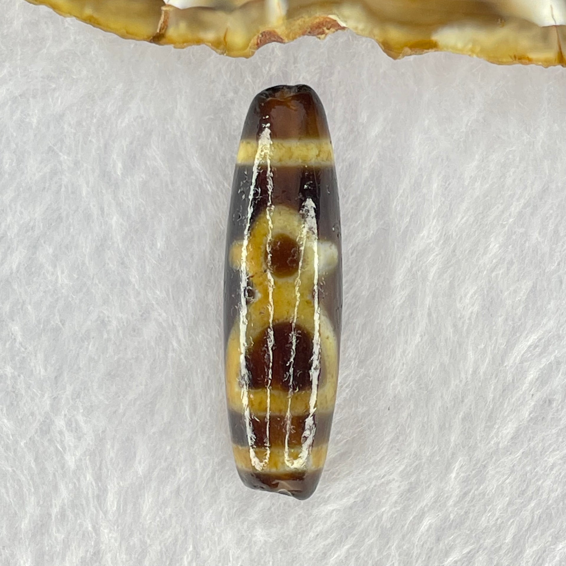 Natural Powerful Tibetan Old Oily Dark and Light Grown Agate Cai Shen Dzi Bead Heavenly Master (Tian Zhu) 6.49g 38.6 by 11.1mm - Huangs Jadeite and Jewelry Pte Ltd