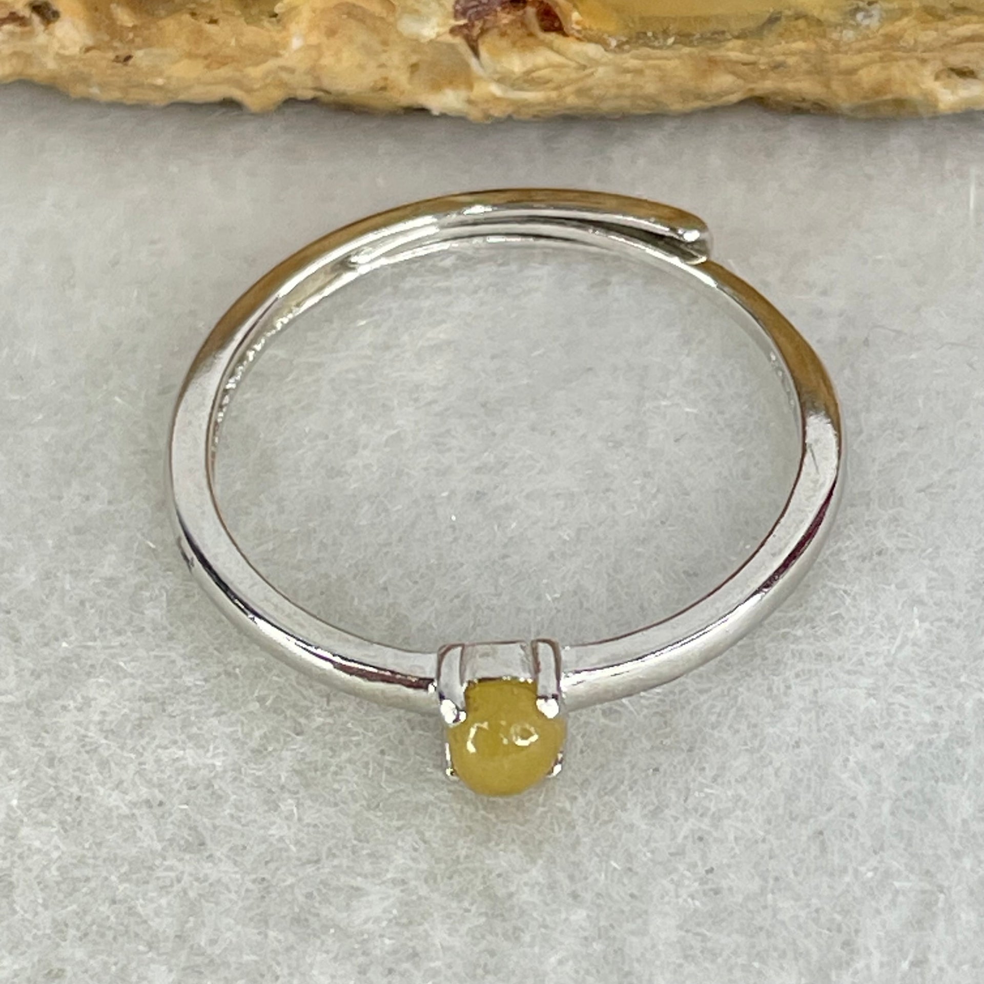 Type A Brown Cabochon Jadeite in S925 Sliver Ring (Adjustable Size) 0.87g 3.3 by 2.5mm - Huangs Jadeite and Jewelry Pte Ltd