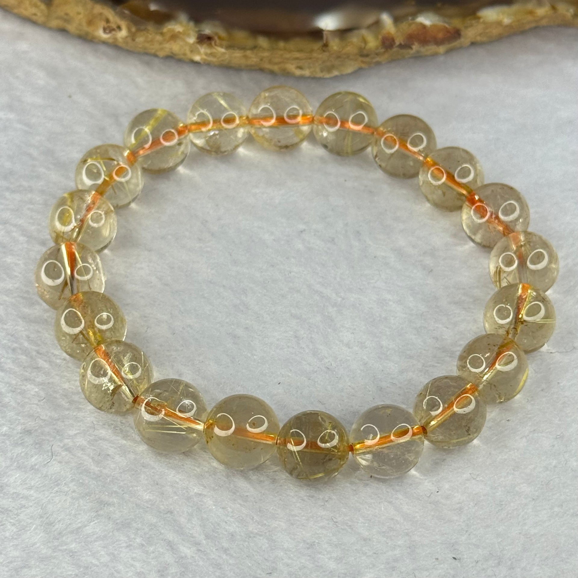 Natural Golden Rutilated Quartz Beads 天然金发水晶手链 25.27g 16.5cm 9.9mm 20 Beads - Huangs Jadeite and Jewelry Pte Ltd
