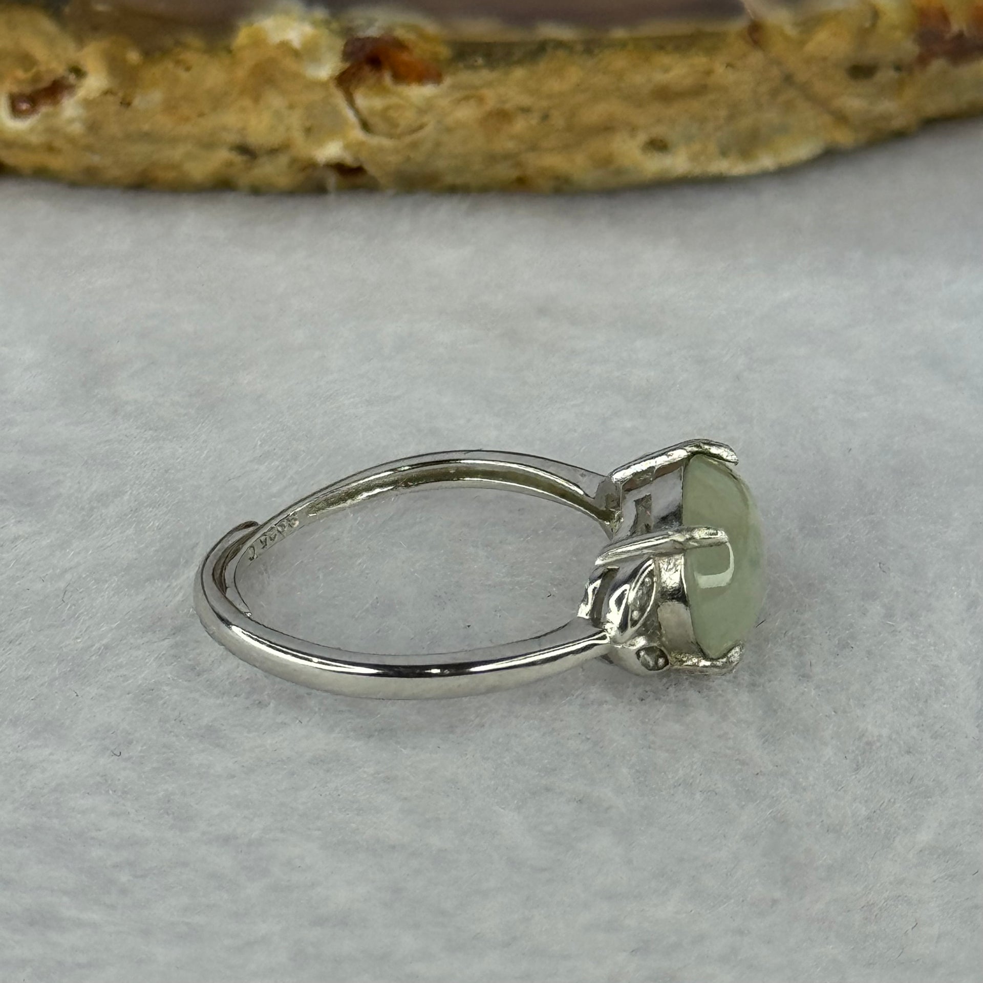 Type A Icy Light Green Jadeite with Crystals in S925 Sliver Ring (Adjustable Size) 2.00g 10.5 by 7.6 by 3.0mm - Huangs Jadeite and Jewelry Pte Ltd