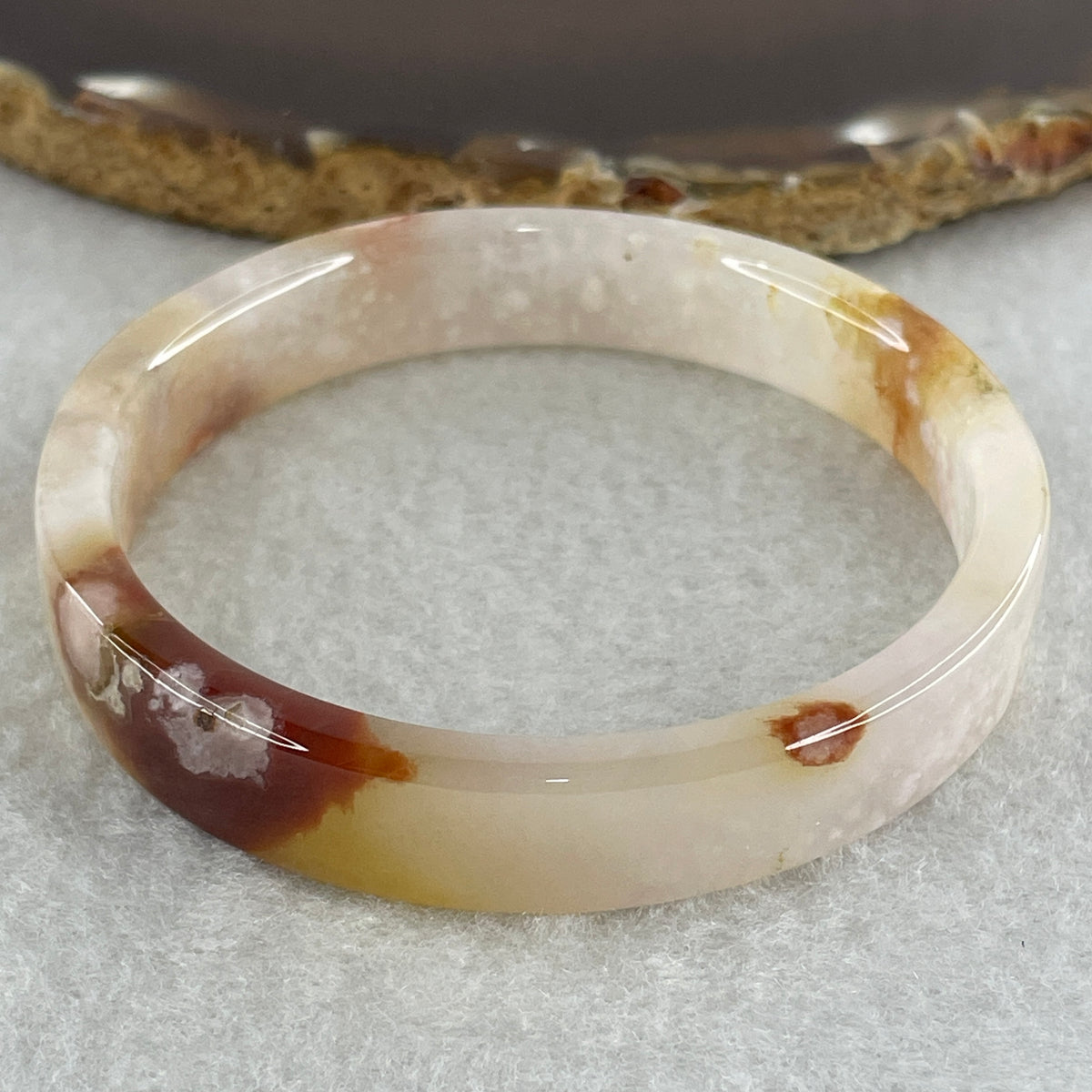 Natural Pink Flower Agate Set Bangle 104.16g Inner Diameter 56.0mm 10.8 by 5.2mm (Very Very Slight External Rough) - Huangs Jadeite and Jewelry Pte Ltd