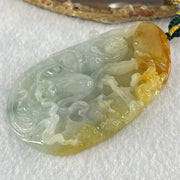 Type A Light Faint and Lavender with Yellow Brownish Red Patches Jadeite Double Sided Chinese Flying Fairy With Dragon and Shan Shui Pendant 100.99g 83.7 by 50.6 by 12.0mm - Huangs Jadeite and Jewelry Pte Ltd