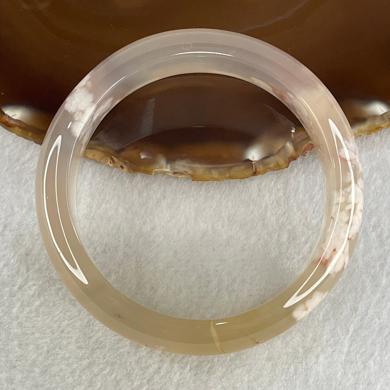 Natural Faint Yellow with Faint Lavender Flower Agate Bangle 56.68g Internal Diameter 59.2mm 15.8 by 8.9mm (Perfect) - Huangs Jadeite and Jewelry Pte Ltd