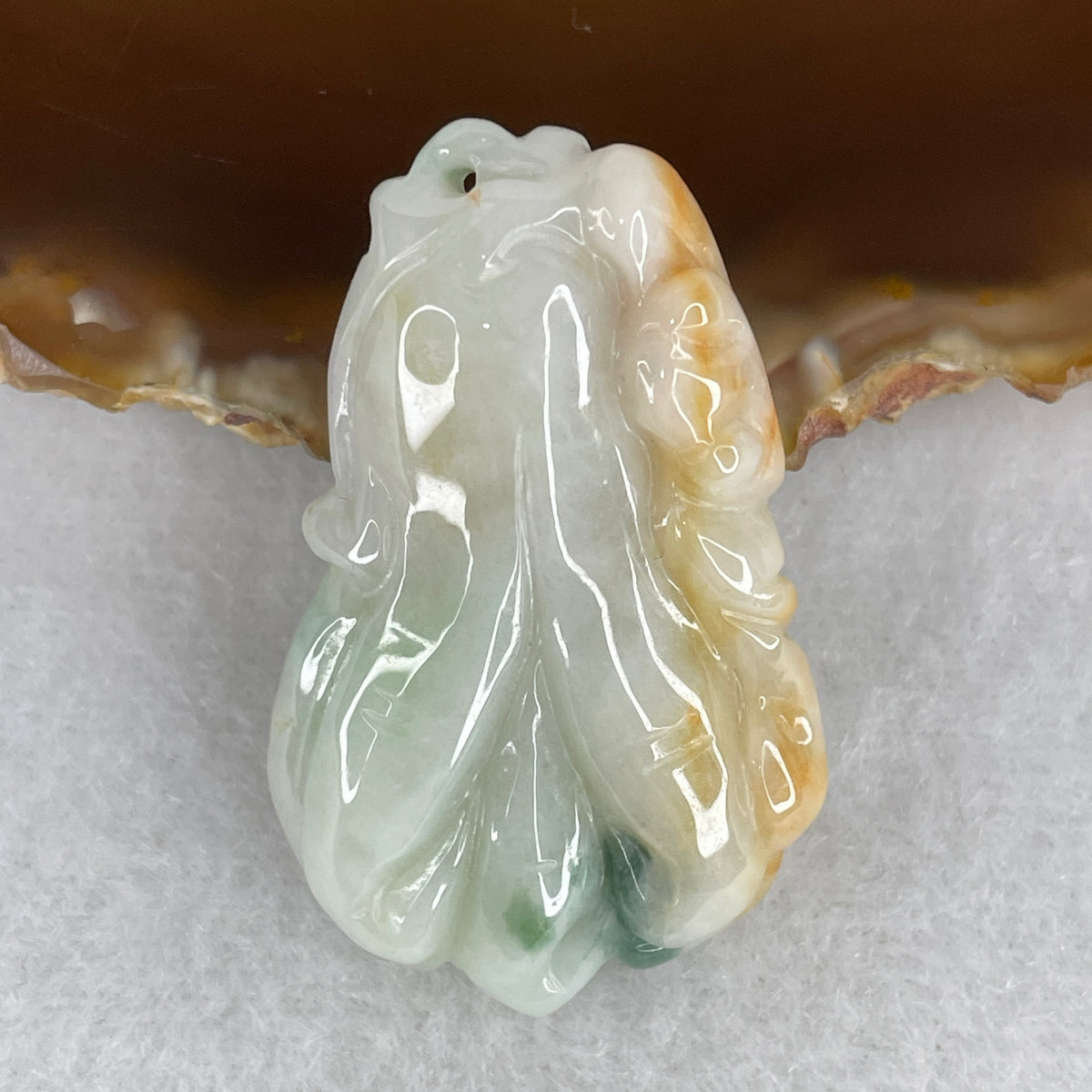 Natural Type A Faint Green & Reddish Jadeite Cabbage Pendant | (16.94g | 42.0x26.5x9.4mm | Heart & Root Chakra Balance, "Bai Cai" Infinite Wealth & Abundance Shield)
