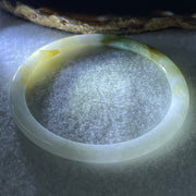 Certified Natural Type A Near White & Yellowish Green Jadeite Bangle | 60.0mm Inner Diameter (19.81g 5.2x6.8mm | External Line | Abundance & Pure Heart Harmony) - Huangs Jadeite and Jewelry Pte Ltd