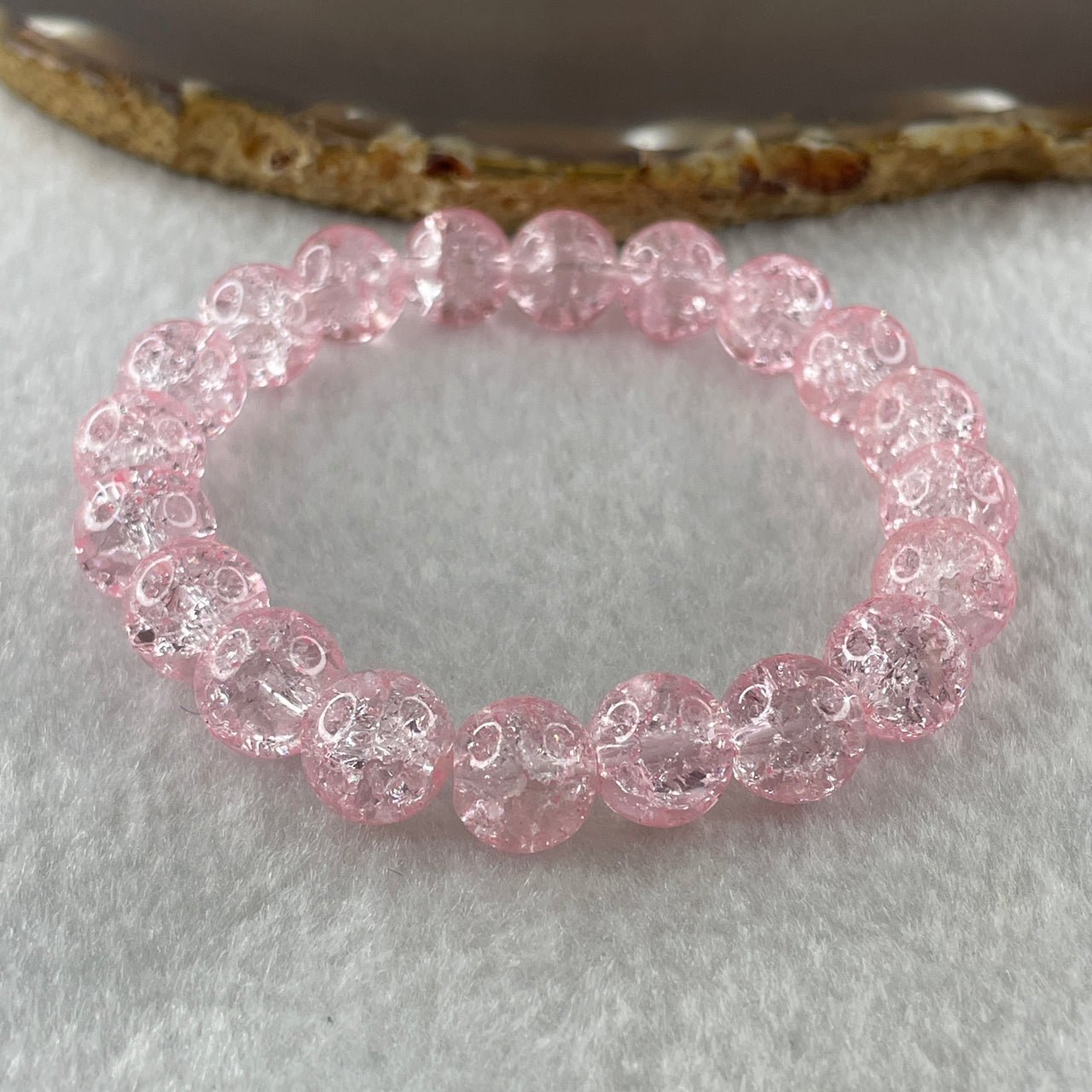 Crackle Pink Quartz Beads Bracelet 25.75g 15.5cm 10.3mm 20 Beads - Huangs Jadeite and Jewelry Pte Ltd