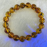 Natural Brownish Yellow Flower Amber Beads Bracelet 12.85g 17.5cm 10.8mm 19 Beads - Huangs Jadeite and Jewelry Pte Ltd