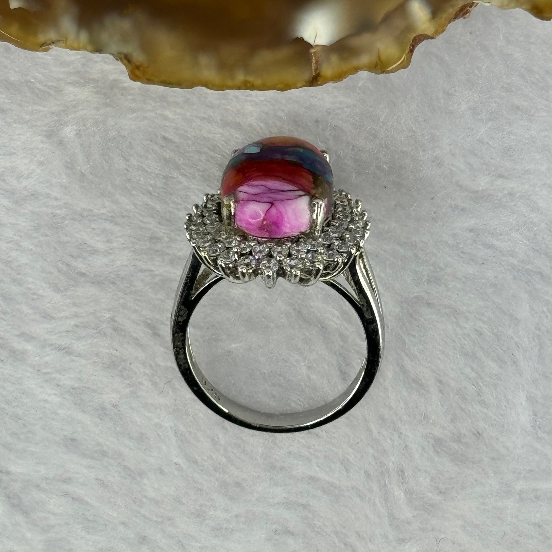 Rainbow Calsilica in S925 Sliver Ring 19.0 by 14.9 by 6.5mm US5.75 HK12.5 - Huangs Jadeite and Jewelry Pte Ltd