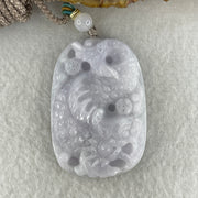 Natural Type A Lavender Jadeite Dragon Carp with Lotus Pendant | Transformation, Academic & Career Success Talisman (37.83g | 47.3 x 32.2 x 12.1mm) - Huangs Jadeite and Jewelry Pte Ltd