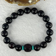 Natural India Zitan 天然小叶字檀木 Om Ma ni Padme Hum 六字真言 Beads Bracelet with Turquoise (Sinking Type) 11.53g 15.5cm 10.2mm 17 Beads, 11.8mm 1 Bead - Huangs Jadeite and Jewelry Pte Ltd