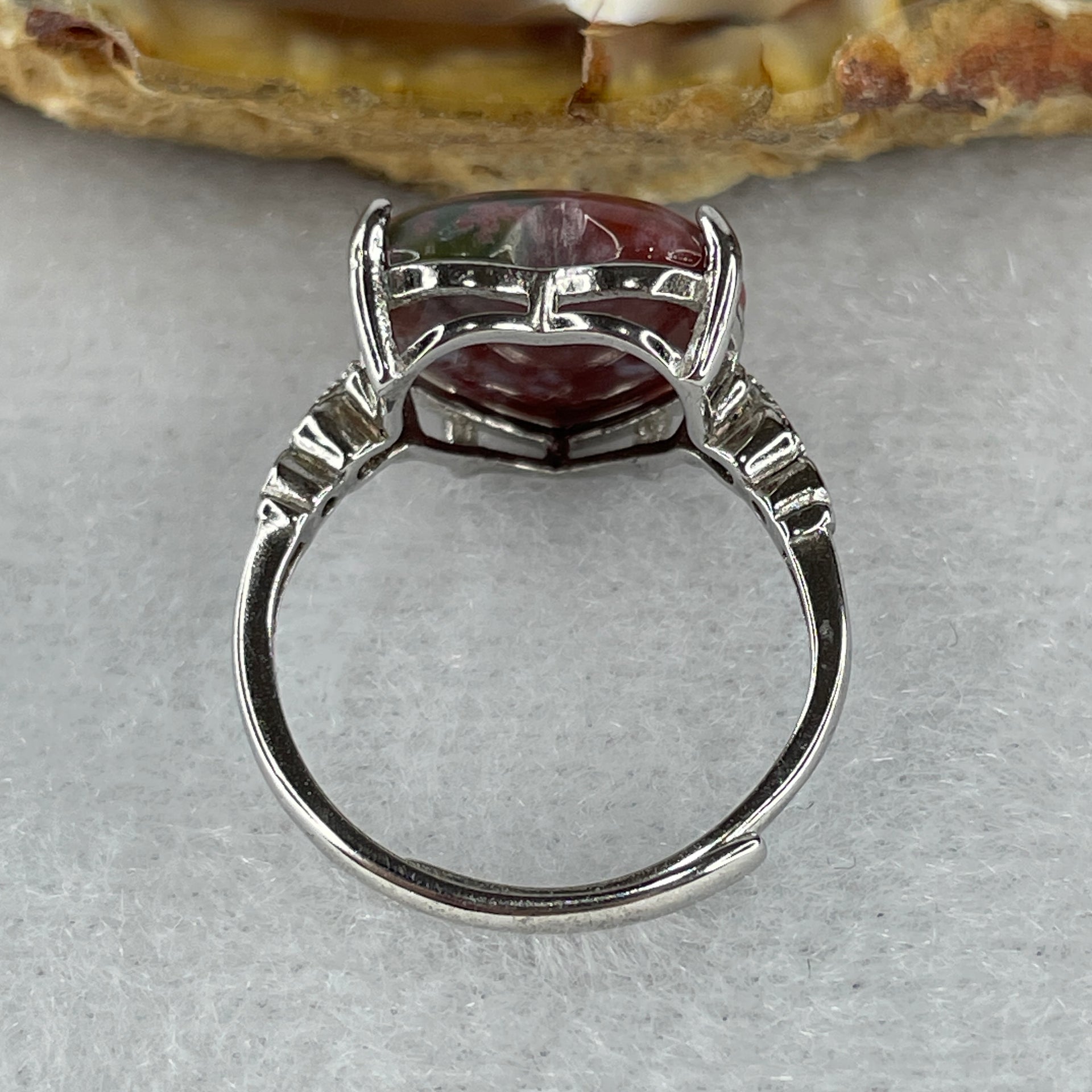 Natural Red Brecciated Jasper Heart Shape Ring in S925 Sliver 2.65g 12.4 by 12.7 by 5.5mm (Adjustable Size) - Huangs Jadeite and Jewelry Pte Ltd