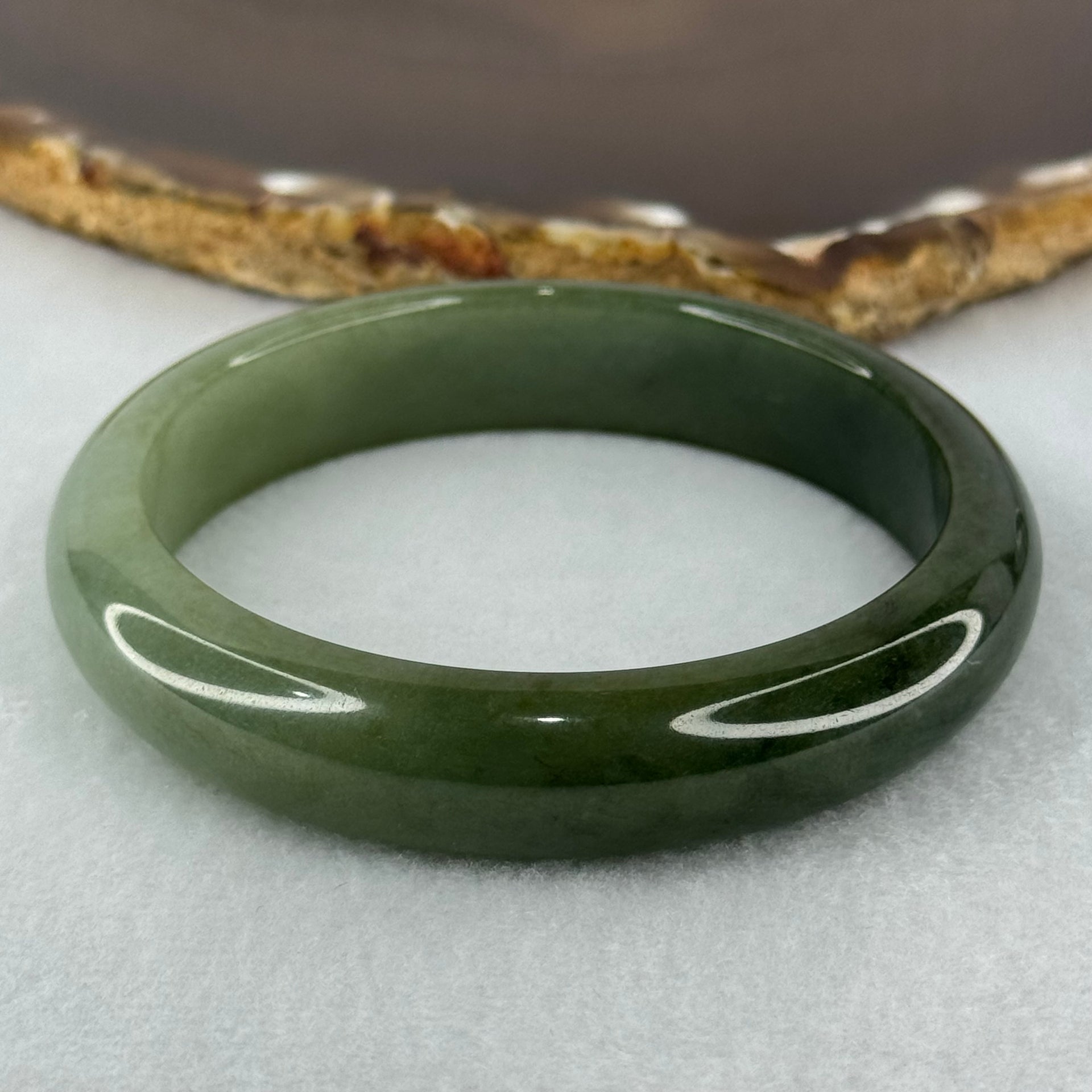 Type A Dark to Light Green Jadeite Bangle Internal Diameter 57.6mm 52.17g 13.3 by 7.4mm (Slight Internal Lines) - Huangs Jadeite and Jewelry Pte Ltd