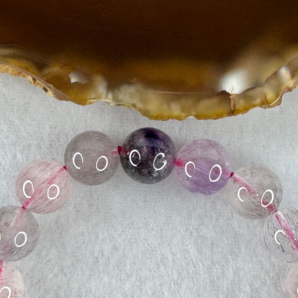 Certified Above Average Grade Natural Super 7 Crystal Beads Bracelet | 9.8mm Sacred 7-Mineral Synergy Statement Power (25.38g | 16cm Wrist Sizing | 20 Beads)