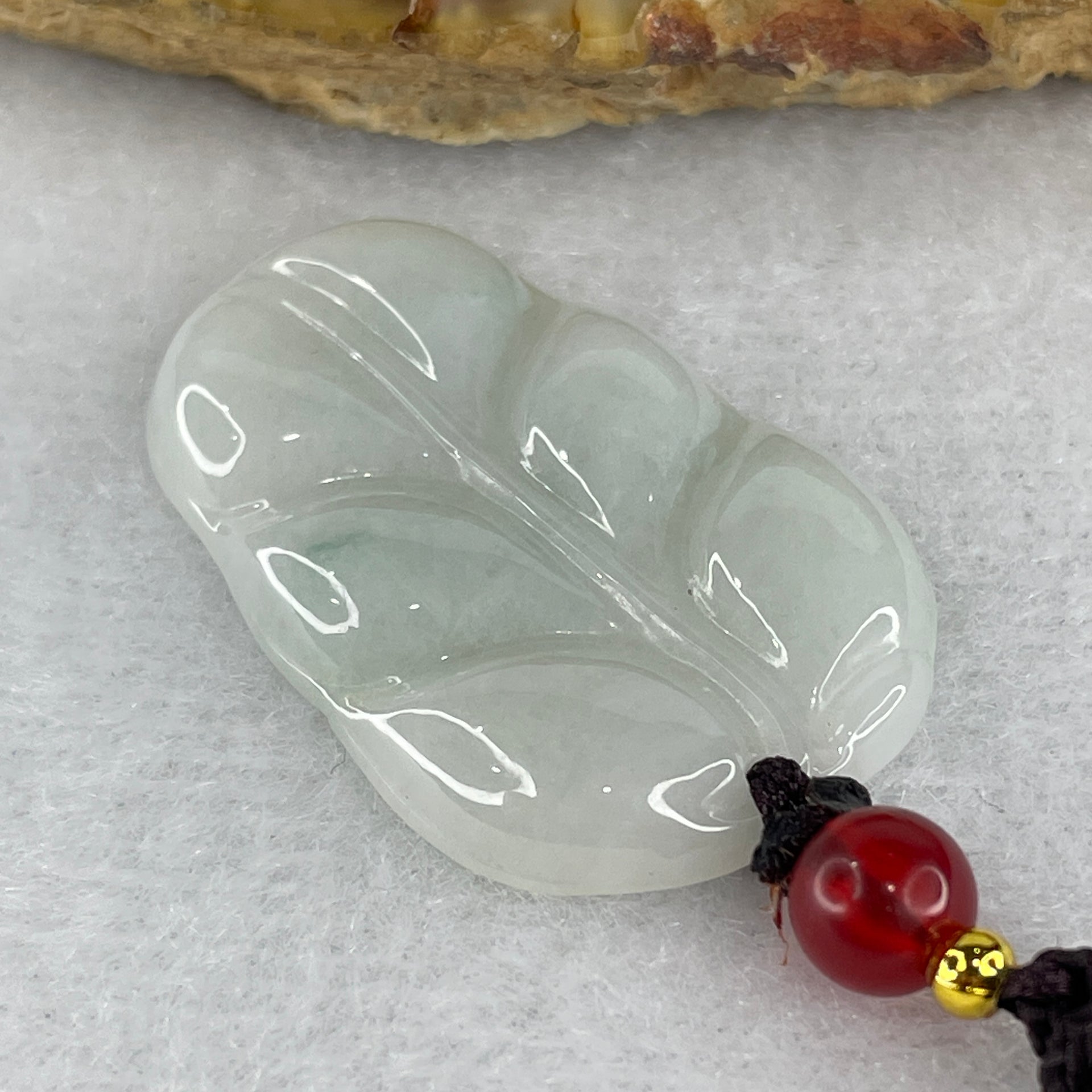 Type A Faint Green Lavender Jadeite Leaf Pendent 6.90g 31.7 by 21.4 by 4.0mm - Huangs Jadeite and Jewelry Pte Ltd