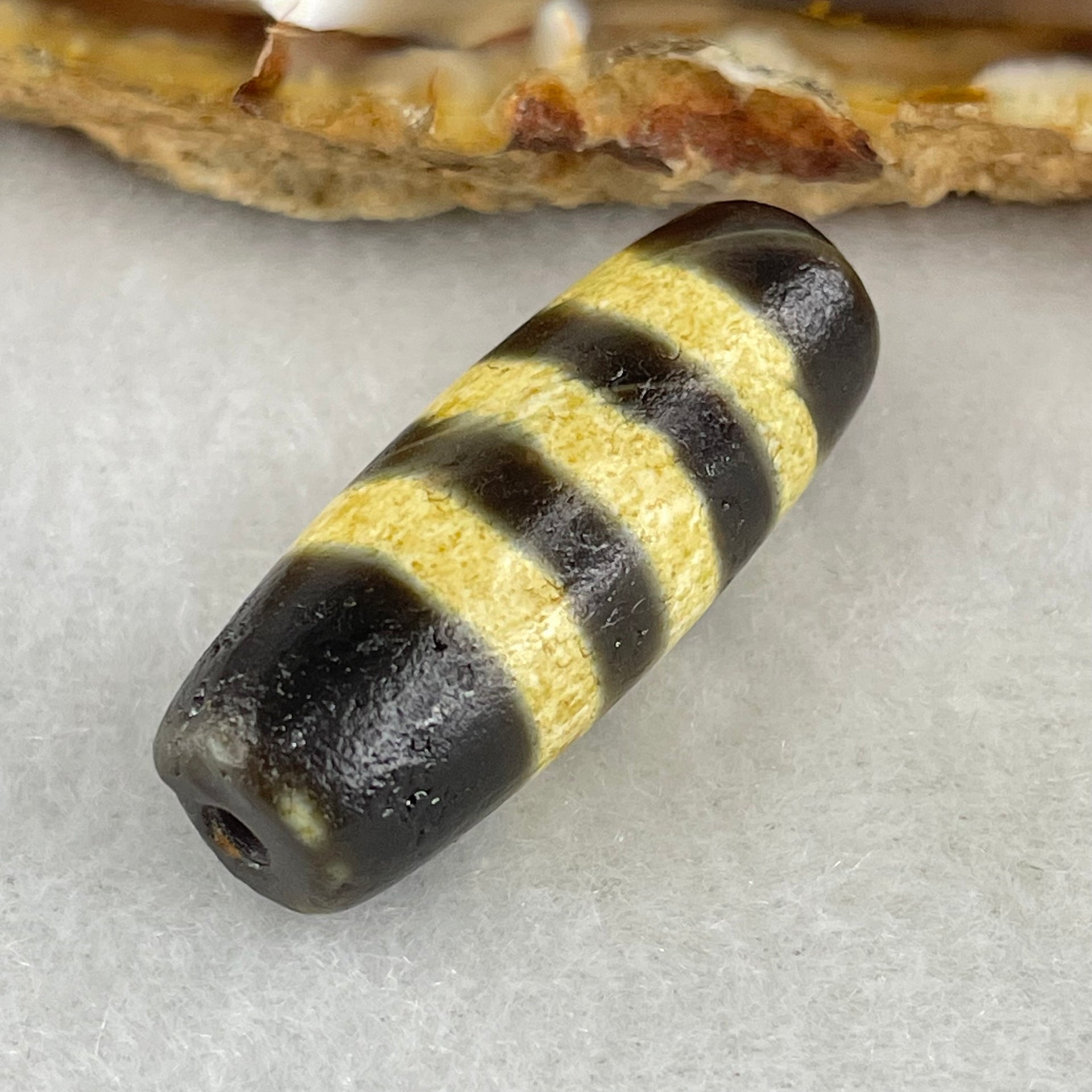 Natural Powerful Tibetan Old Oily Agate 3 Lines Dzi Bead Heavenly Master (Tian Zhu) 三行天诛 5.80g 29.2 by 11.2mm - Huangs Jadeite and Jewelry Pte Ltd