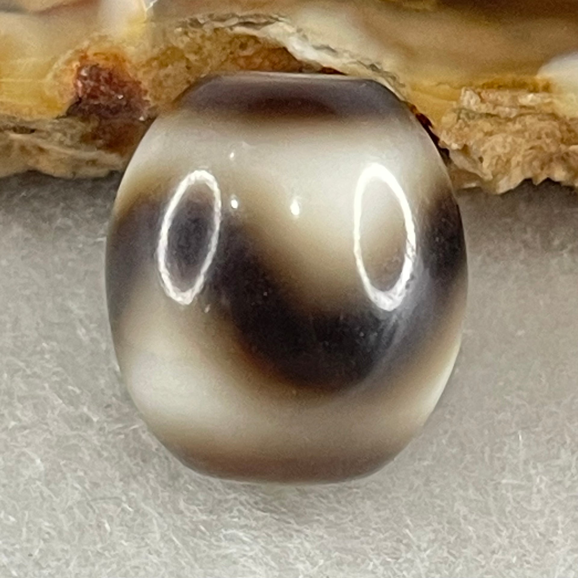 Natural Powerful Tibetan Old Oily Agate Tiger Tooth Daluo Dzi Bead Heavenly Master (Tian Zhu) 2.86g 13.6 by 12.0mm - Huangs Jadeite and Jewelry Pte Ltd