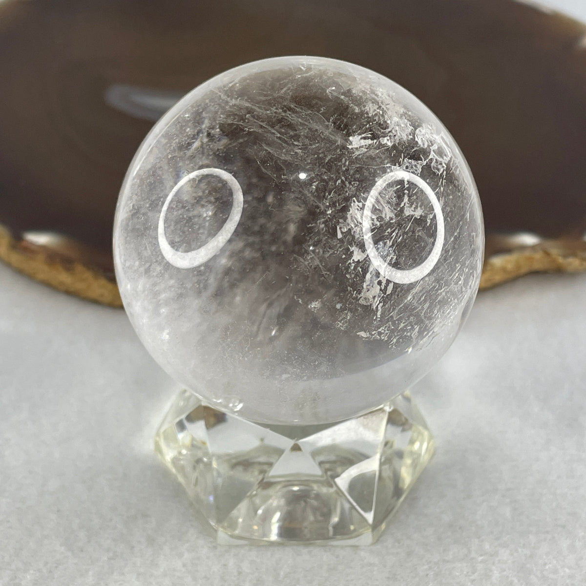 Good Grade Clear Quartz Sphere Display with Clear Acrylic Stand | Magnifier & Master Clarity Orb (190.84g | 51.5x60.0mm | Harmonizer, Energy Amplifier, Mind De-Clutterer & Feng Shui Purification Anchor)