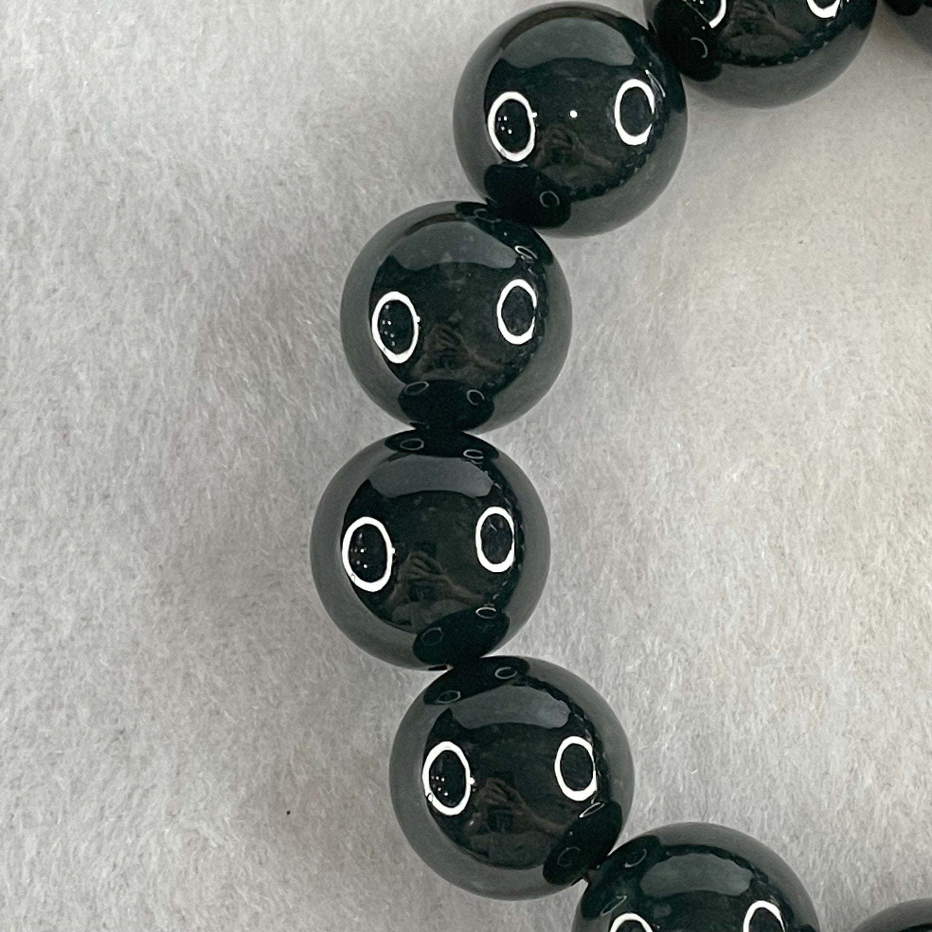 Rare High End Type A Highly Translucent Black Omphacite Jadeite Beads Bracelet 80.55g 16cm 15.0mm 14 Beads - Huangs Jadeite and Jewelry Pte Ltd
