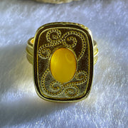 Natural Butterscotch Amber in  Sliver Gold Color Ring (Adjustable Size) 7.47g 10.1 by 6.8 by 3.5mm - Huangs Jadeite and Jewelry Pte Ltd