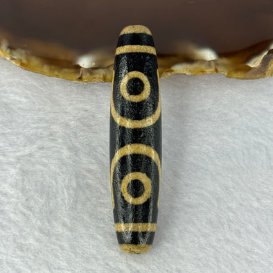 Natural Powerful Tibetan Old Oily Agate 3 Eyes Dzi Bead Heavenly Master (Tian Zhu) 三眼天诛 15.91g 58.3 by 13.4mm - Huangs Jadeite and Jewelry Pte Ltd
