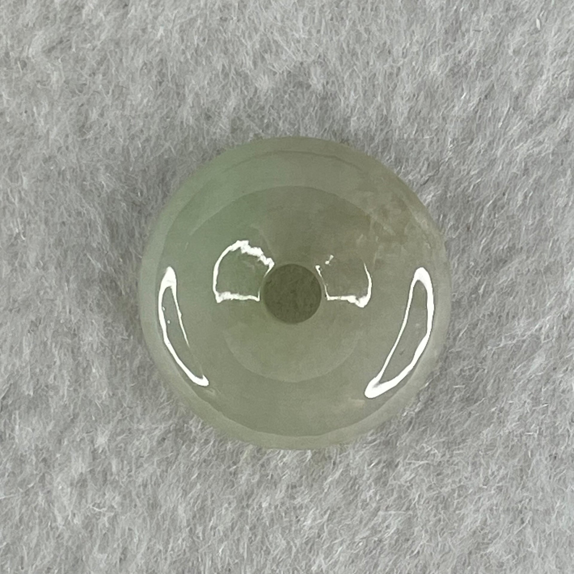Type A Light Green With White Spots Jadeite Ping An Kou Donut Pendant 3.32g 17.2 by 5.8mm - Huangs Jadeite and Jewelry Pte Ltd