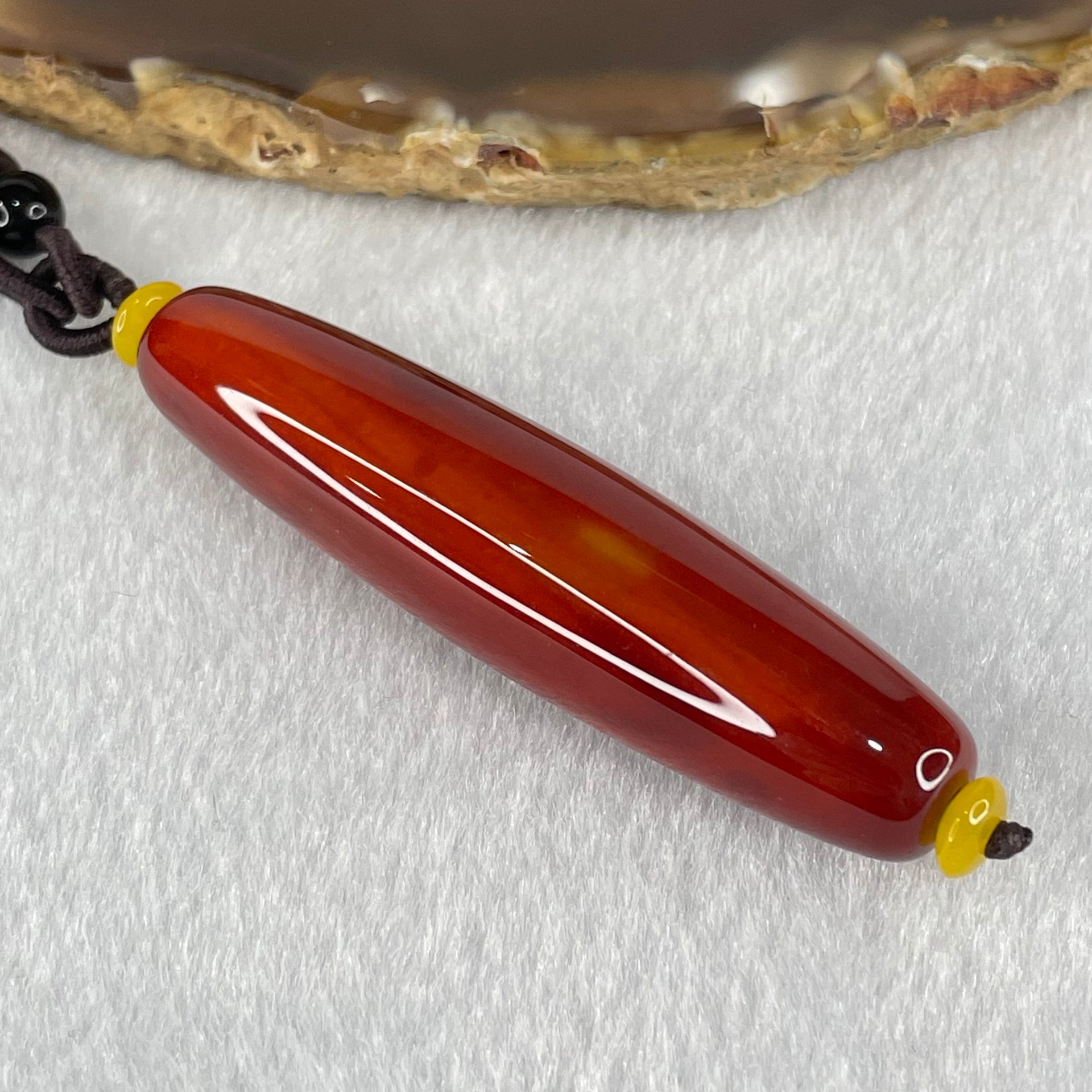 Natural Powerful Tibetan Old Oily Red Agate Benefactor Dzi Bead Heavenly Master Bracelet (Tian Zhu) 25.66g 60.0 by 14.5mm - Huangs Jadeite and Jewelry Pte Ltd