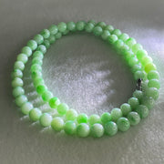 Good Grade Type A Apple Green with Emerald Green Piao Hua Jadeite Beads Necklace 55.48g 54cm 7.1 to 8.2mm 73 Beads - Huangs Jadeite and Jewelry Pte Ltd