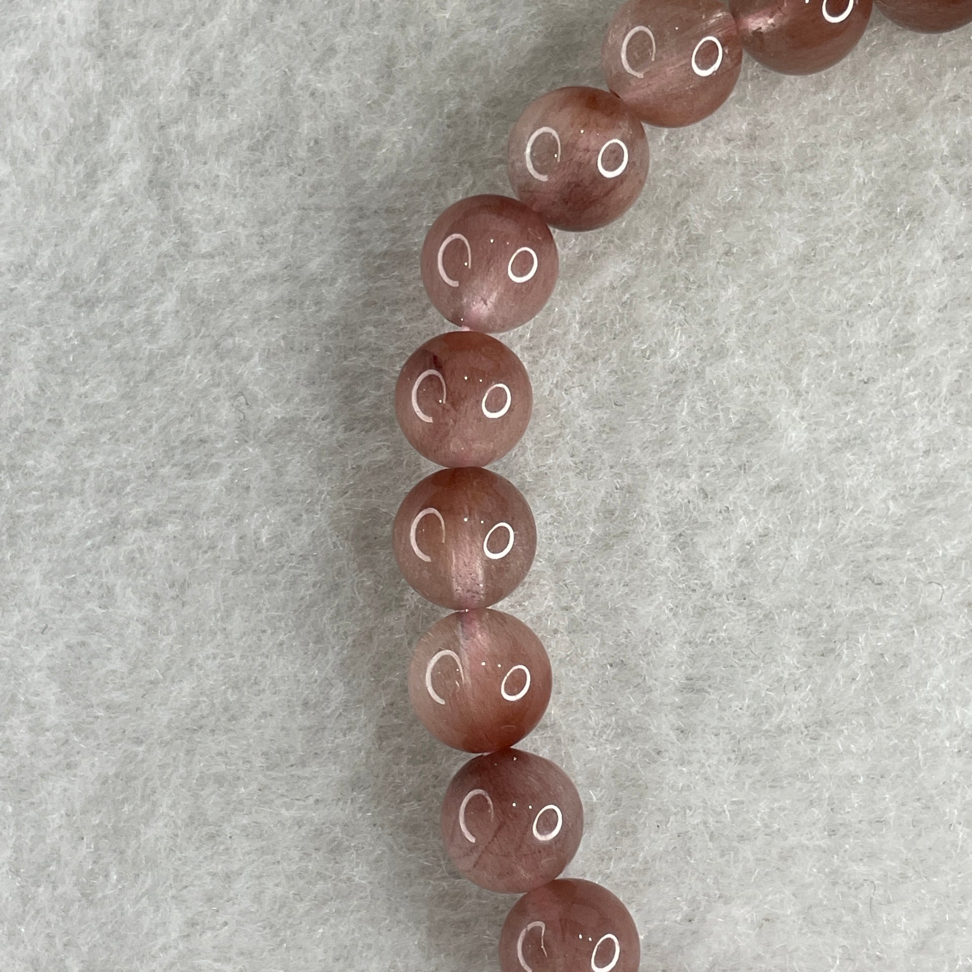 Natural Pinky Rabbit Hair Rutilated Quartz Beads Bracelet 13.81g 16.5cm 7.3mm 27 Beads - Huangs Jadeite and Jewelry Pte Ltd
