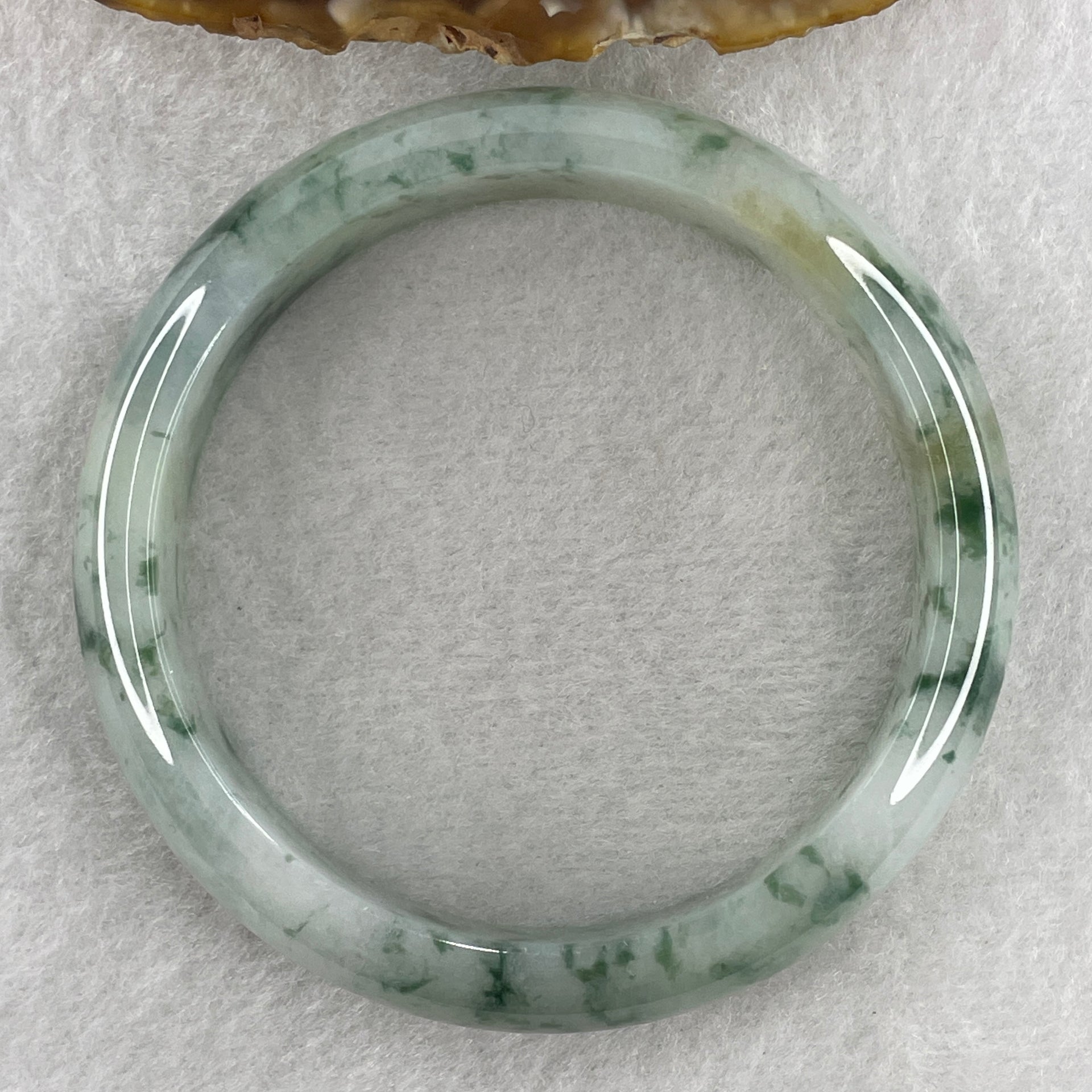 Certified Natural Type A Jelly Light Green with Spicy Green Piao Hua Jadeite Bangle 57.20g Internal Diameter 58.4mm 14.1 by 7.7mm (Perfect) - Huangs Jadeite and Jewelry Pte Ltd