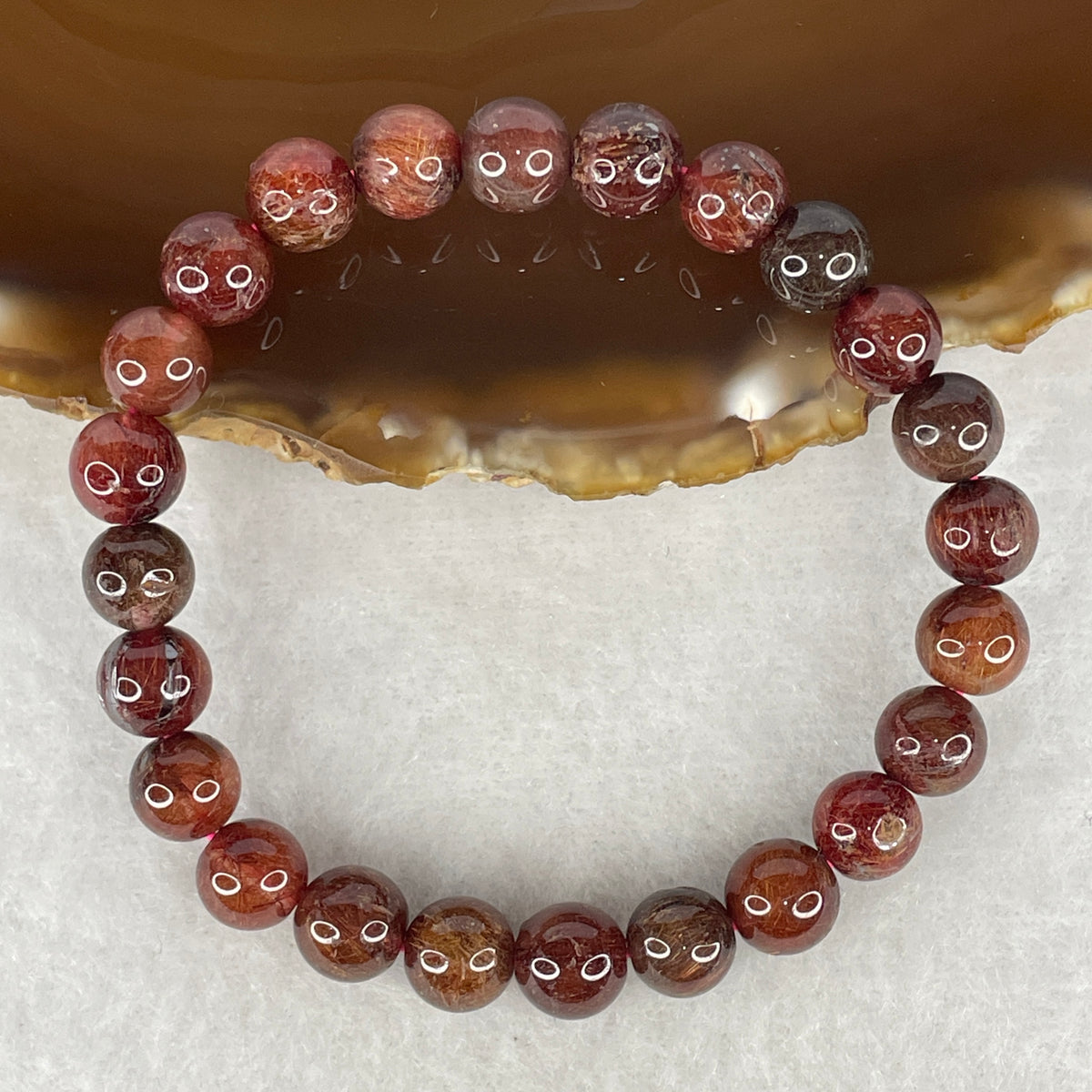 Good Grade Natural Full Red Copper Rutilated Quartz Beads Bracelet | 8.2mm Copper Vitality Amulet (17.88g | 16cm Wrist | 24 Beads)