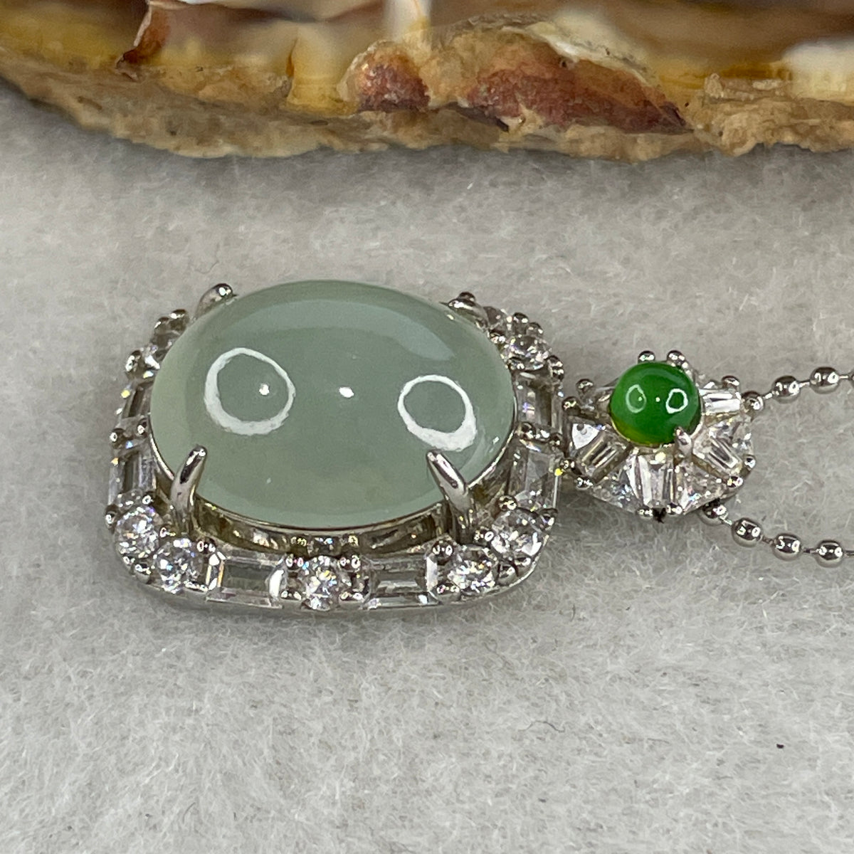 Natural Type A Semi Icy Light Green Jadeite Cabochon Necklace in S925 Silver | (5.80g | 44cm S925 | 13.8 x 11.0 x 5.5mm | Elegance & Abundance Anchor, Feng Shui Prosperity & Executive Charm Necklace) - Huangs Jadeite and Jewelry Pte Ltd