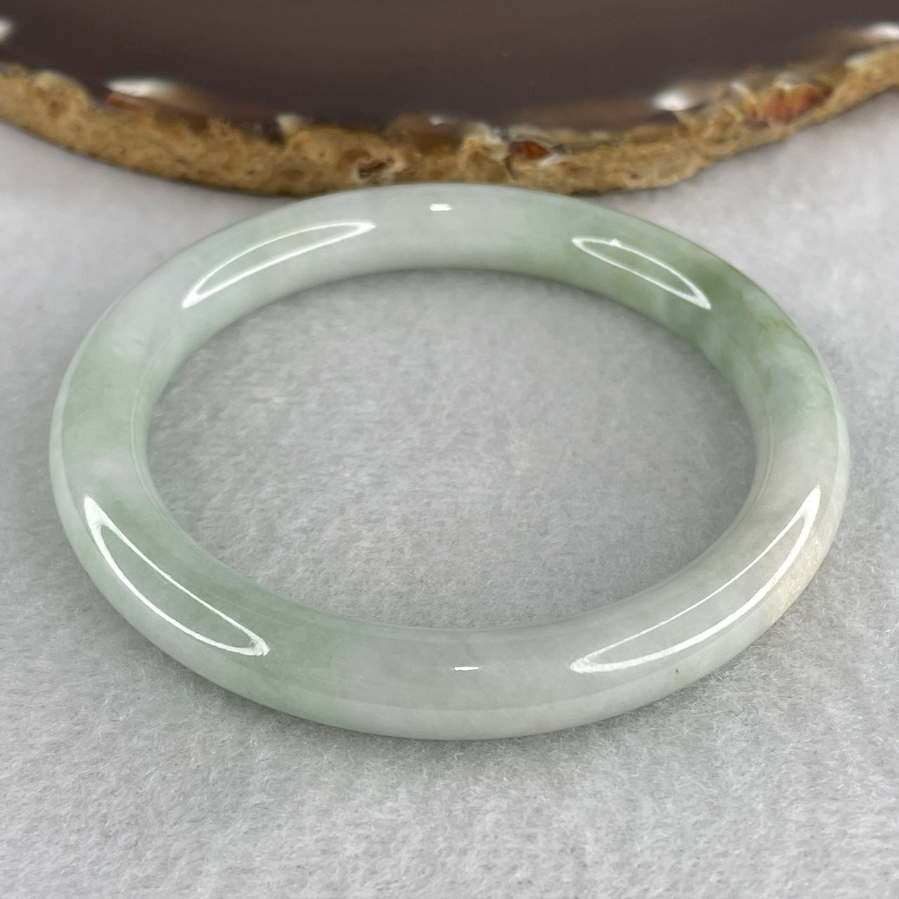 55.3mm Natural Type A Jadeite Bangle: Light Green Jade with Green Piao Hua (38.92g) - 9.0x8.9mm Width Genuine Burmese Jadeite (External Rough Internal Lines)