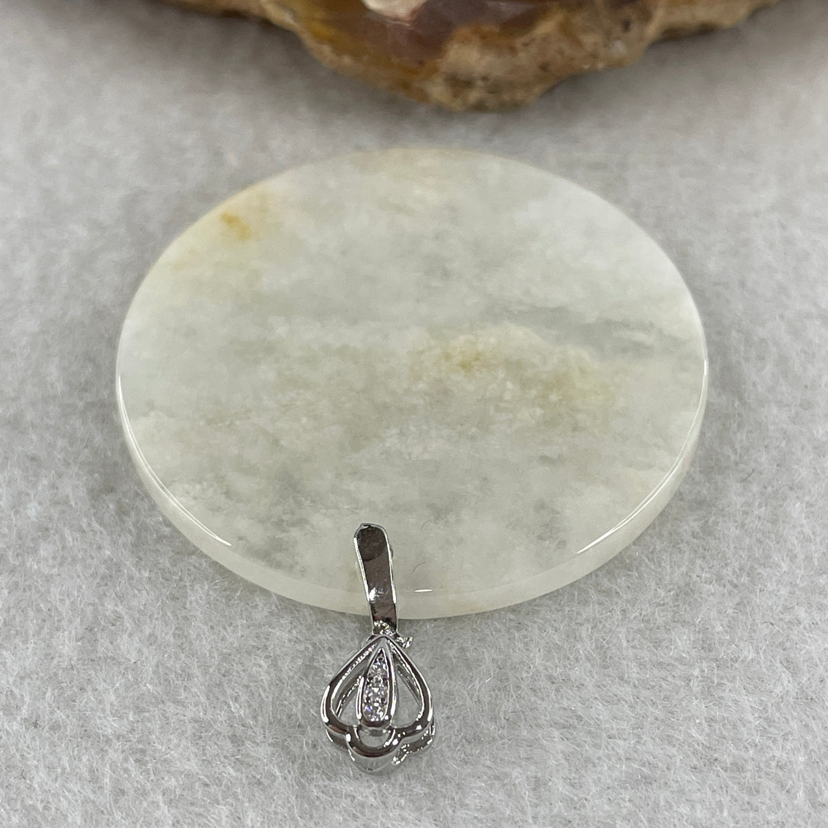 Natural Type A Semi-Icy White & Brownish Jadeite Round Wu Shi Pai Pendant in S925 Silver | Peace Plaque & Protection (10.44g | 46.2 x 3.0mm) - Huangs Jadeite and Jewelry Pte Ltd