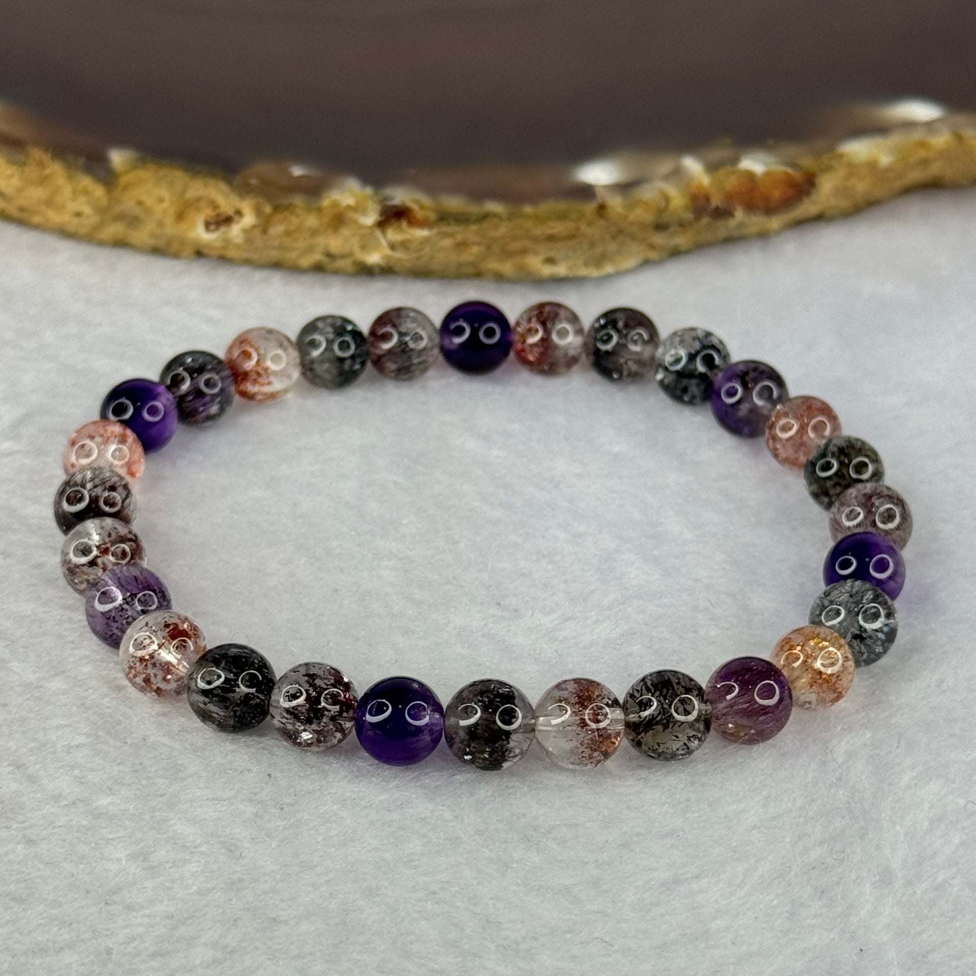 Very Good Grade Natural Transparent Bright Color Super 7 Beads Bracelet 非常好的等级天然透明深彩色超级七珠手链 11.32g 15.5cm 6.8mm 28 Beads - Huangs Jadeite and Jewelry Pte Ltd