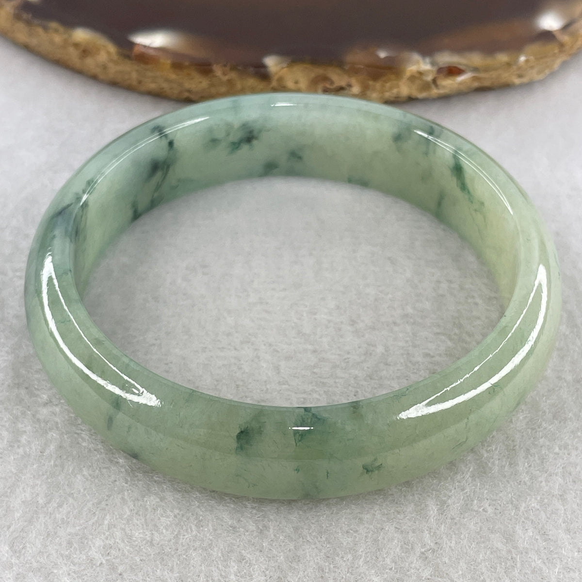 Certified Natural Type A Jelly Green & Green Piao Hua Jadeite Oval Bangle | (43.47g | 54.3mm Inner Diameter | 13.8mm x 6.6mm | Very Very Slight External Rough | Radiance, Steady Wealth "Zheng Cai" Anchor & Feng Shui Prosperity Catalyst) - Huangs Jadeite and Jewelry Pte Ltd