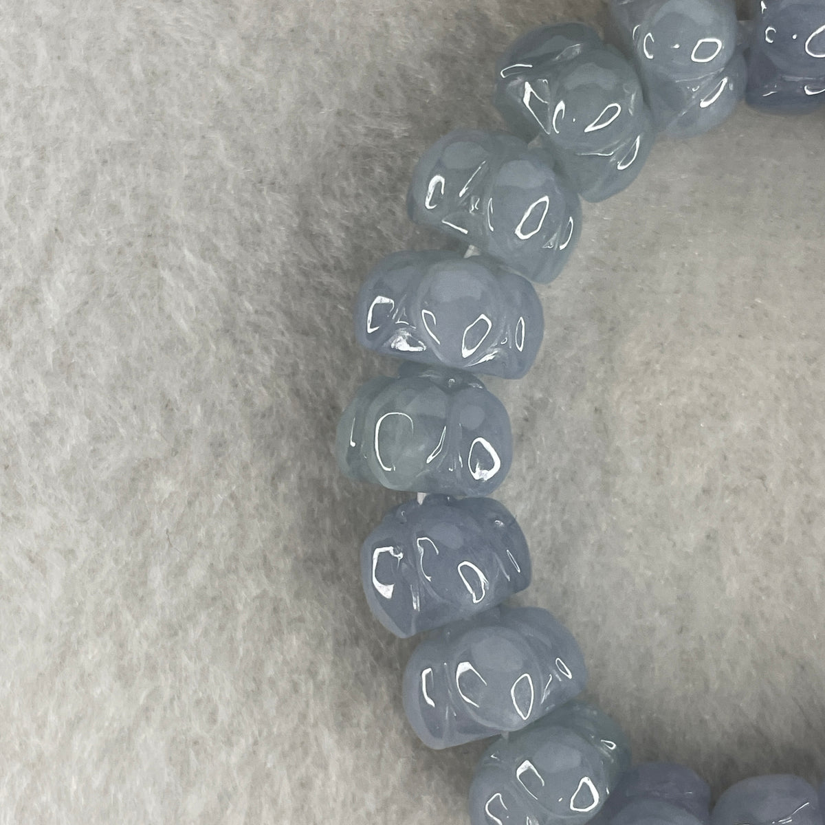 Certified High Grade Type A Full Intense Blueish Lavender Jadeite Lotus Flower Beads Bracelet 28.10g 11cm 10.7mm 20 Beads - Huangs Jadeite and Jewelry Pte Ltd