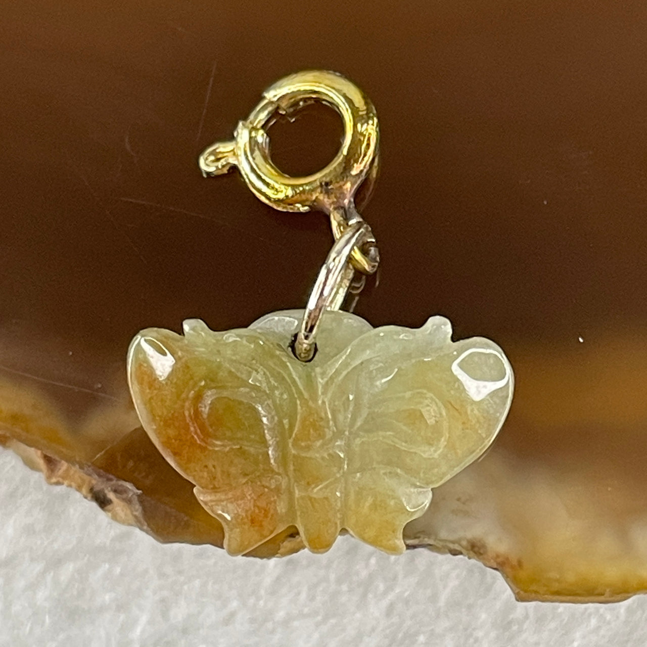 Natural Type A Yellowish Jadeite Butterfly Charm 0.74g 10.0 by 15.2 by 2.4mm