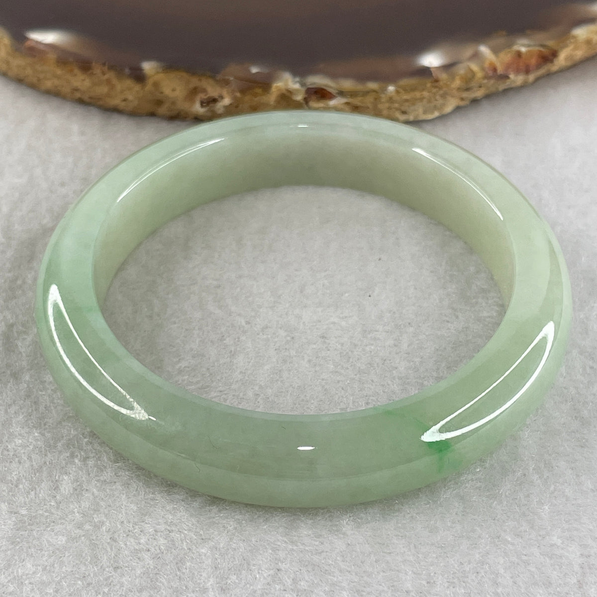 Certified Natural Type A Green Jadeite Flat Bangle | 53.6mm Inner Diameter (47.29g | 11.2x8.0mm | Heart Chakra Harmony, Serene Vitality & Wealth Shield)(Very Very Slight Internal Light)