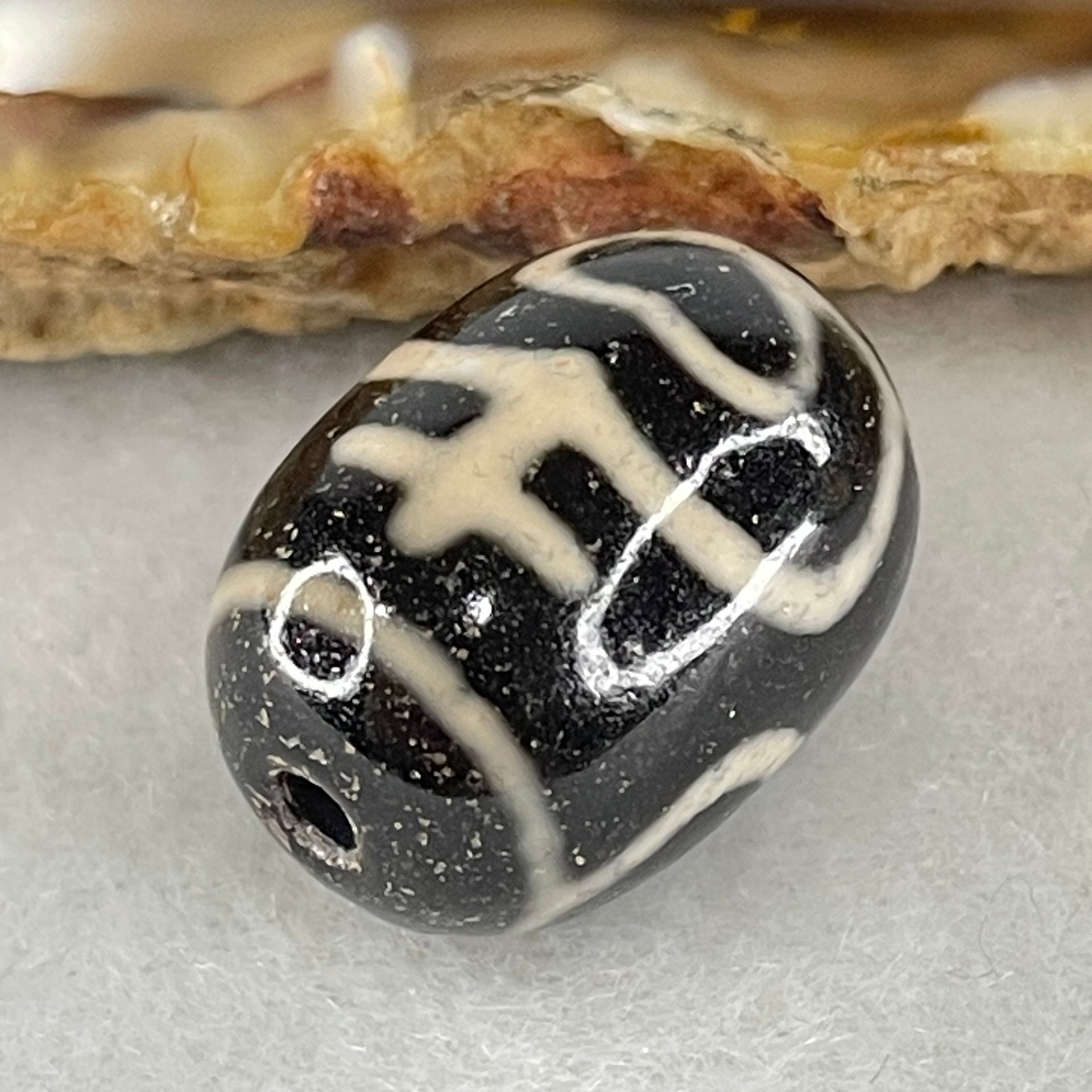 Natural Powerful Tibetan Old Oily Agate Double Nectar Vessel Dzi Bead Heavenly Master (Tian Zhu) 花蜜容器眼天珠 4.56g 17.8 by 13.1mm - Huangs Jadeite and Jewelry Pte Ltd